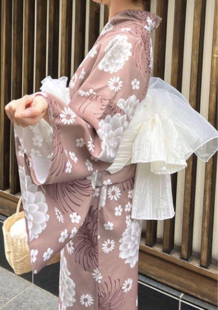 Amazon.co.jp: くすみピンク 花柄 作り帯 夏祭り 花火大会